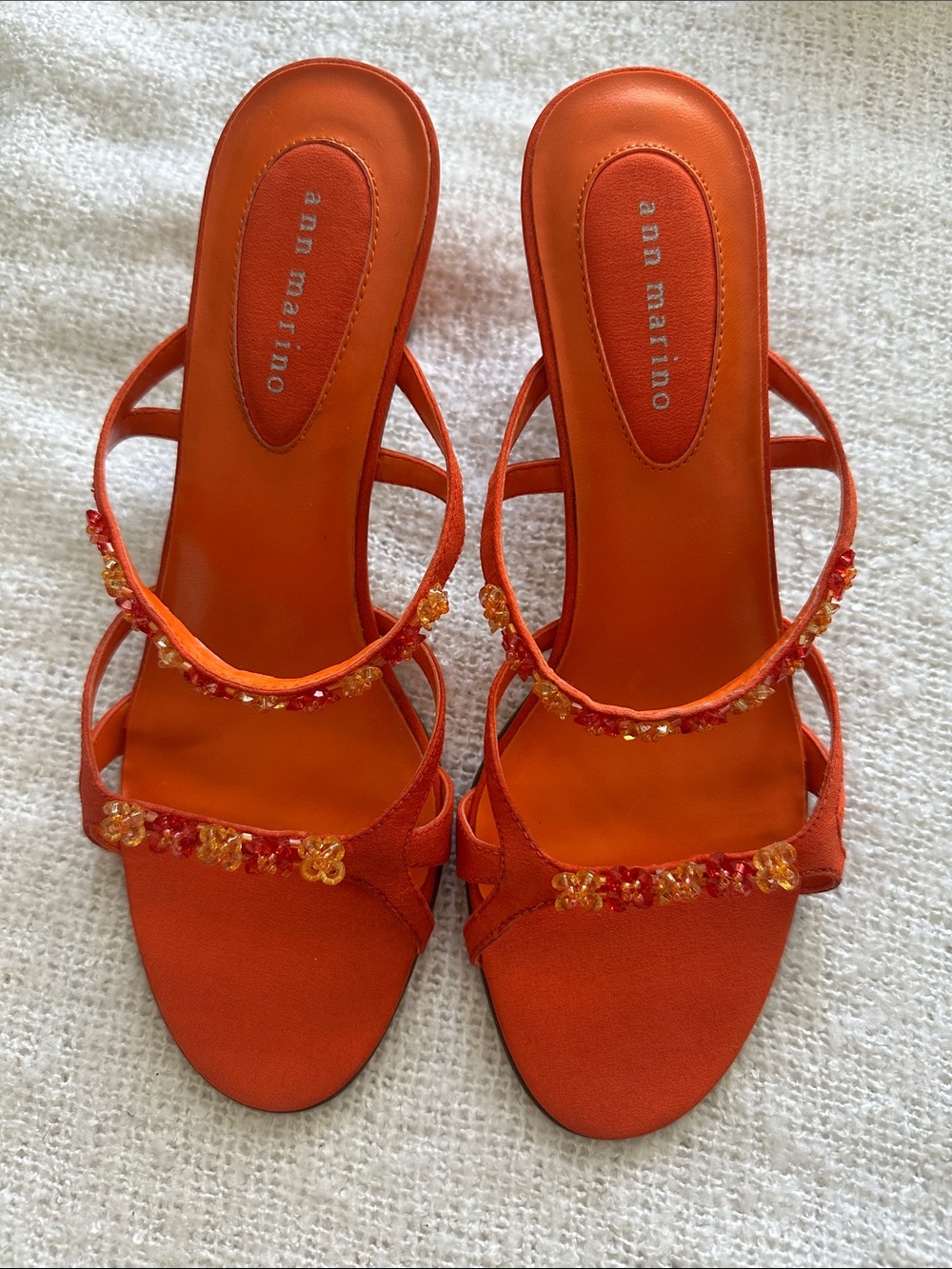 Ann Marino Orange Beaded Strappy Mules